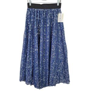 Womens LuLaRoe Lucy Navy Blue Lace Maxi Skirt Elastic Waist Nylon Rayon Blend S